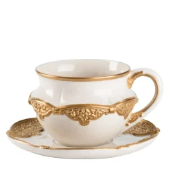 Caterina Tazza da tè grande bianca e oro con piattino