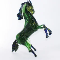 Cavallo in avventurina Scultura in vetro di Murano verde