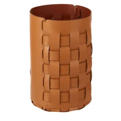 Cestino Bottega in pelle color cognac e bordeaux