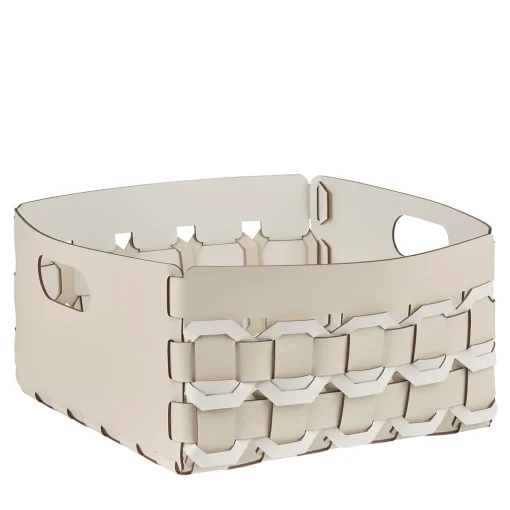 Cestino Geometria in pelle bianco e panna cotta