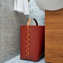 Cestino Helena in pelle Bordeaux e Cognac