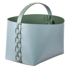 Cestino Helena in pelle Small Sky Blue e Eucalipto
