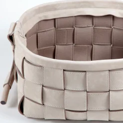 Cestino in pelle intrecciata grigio
