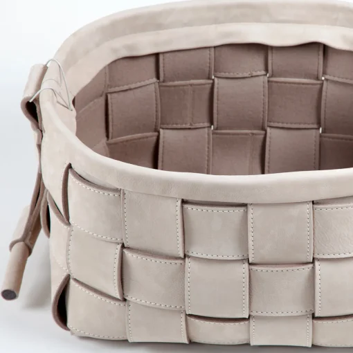 Cestino in pelle intrecciata grigio