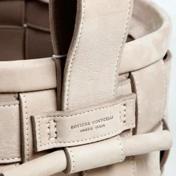 Cestino in pelle intrecciata grigio