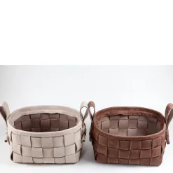 Cestino in pelle intrecciata grigio