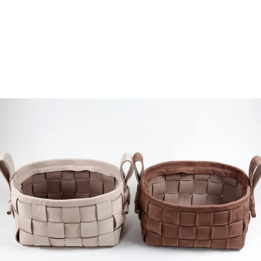 Cestino in pelle intrecciata grigio