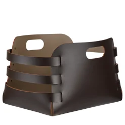Cestino in pelle Riga cioccolato e cappuccino