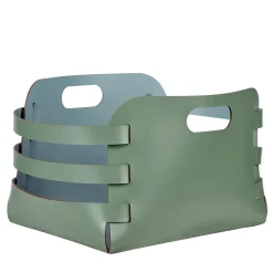 Cestino Riga in pelle Eucalipto e Azzurro