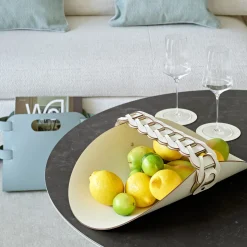 Cestino Riviera in pelle Bianco e Panna Cotta