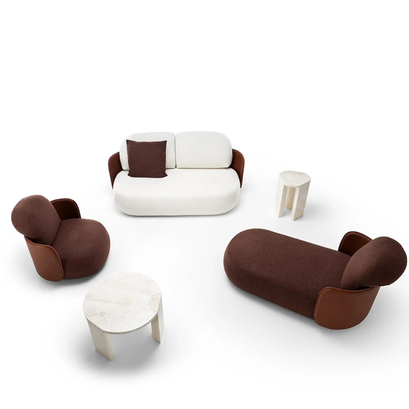 Chaise longue Mochi in pelle e tessuto marrone di Studiopepe