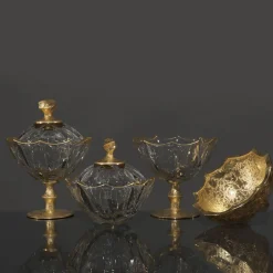 Ciotola con piede in oro 24 carati e cristallo Capriccio