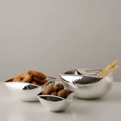 Ciotola Squadrata Rotonda Materia Viva martellata placcata argento