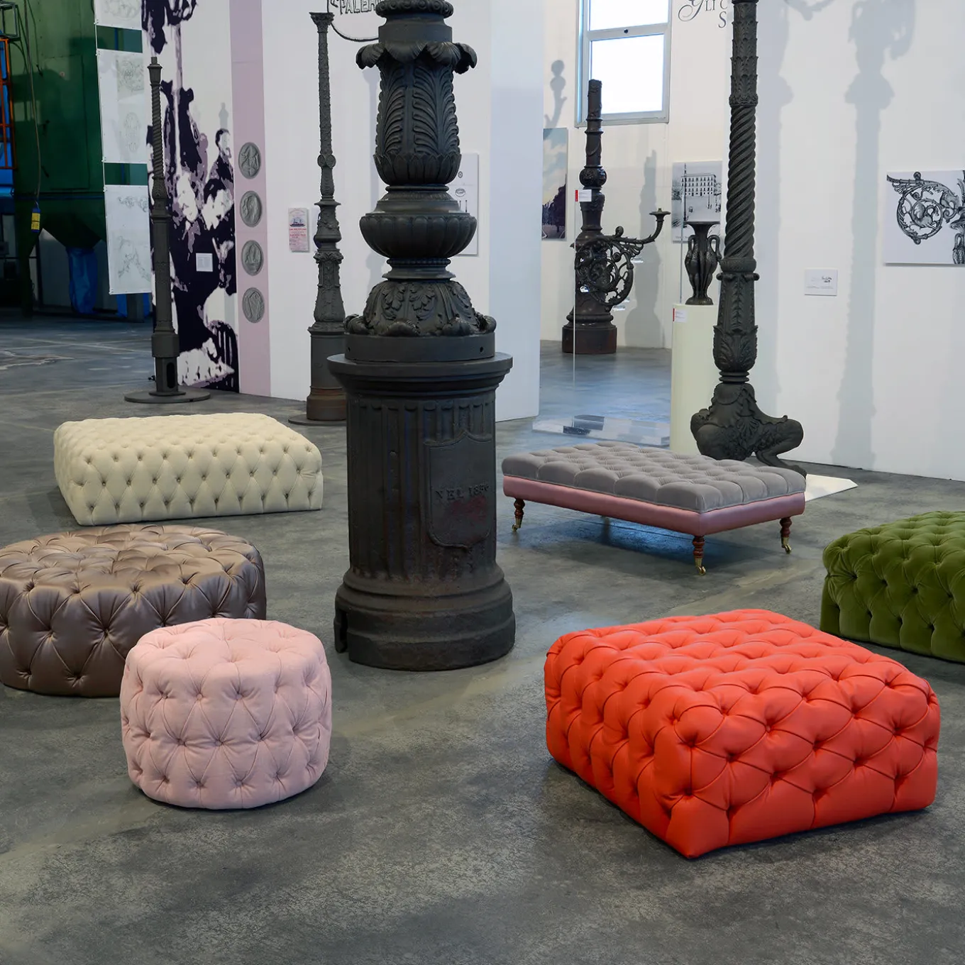 Collezione Malvina - Pouf rettangolare verde Capitonnè