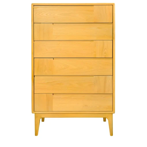 Comò a sei cassetti giallo scandinavo Dovetail