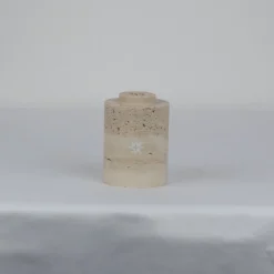Com Portacandele in marmo travertino beige cilindrico