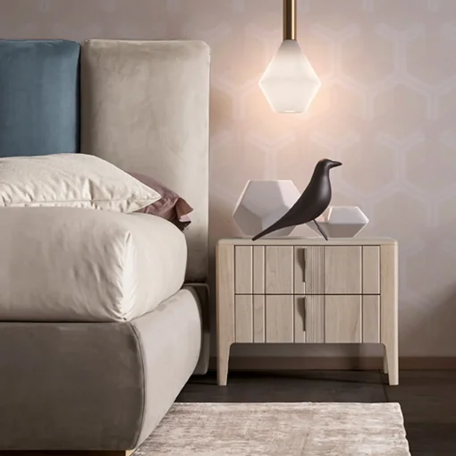 Comodino Domino a 2 cassetti in noce canaletto beige
