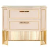 Comodino in pelle bianca e ottone placcato oro