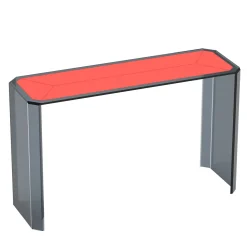 Consolle Jean Michel in vetro grigio fumé e pelle rossa