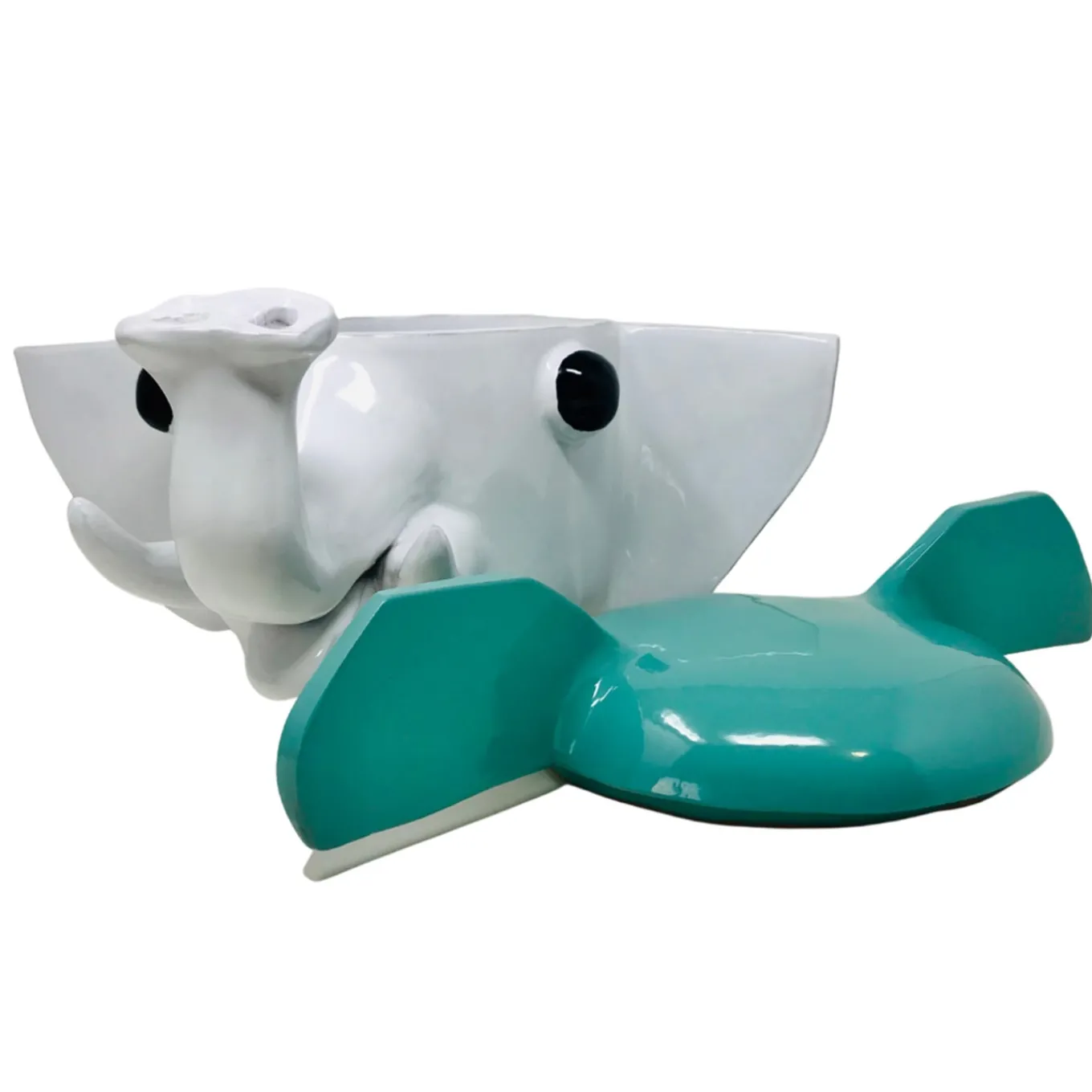 Contenitore grande elefante verde acqua e bianco con coperchio