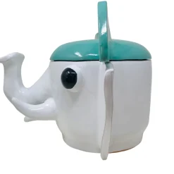 Contenitore grande elefante verde acqua e bianco con coperchio