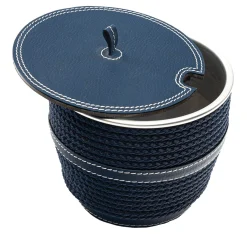 Contenitore per caffè in ecopelle blu con coperchio e inserti in corda