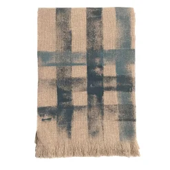 Coperta a righe con frange beige dipinta a mano