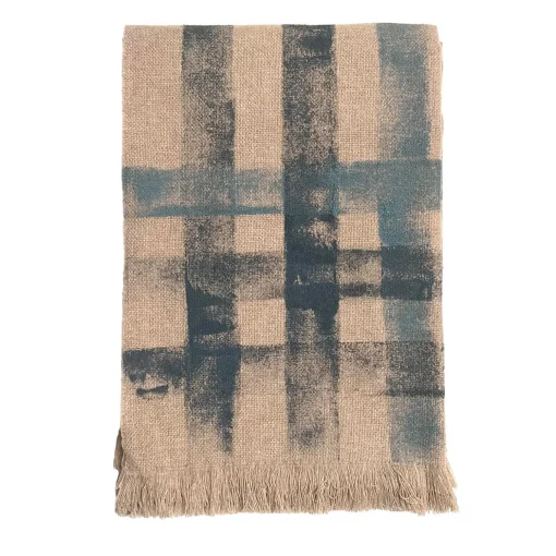 Coperta a righe con frange beige dipinta a mano