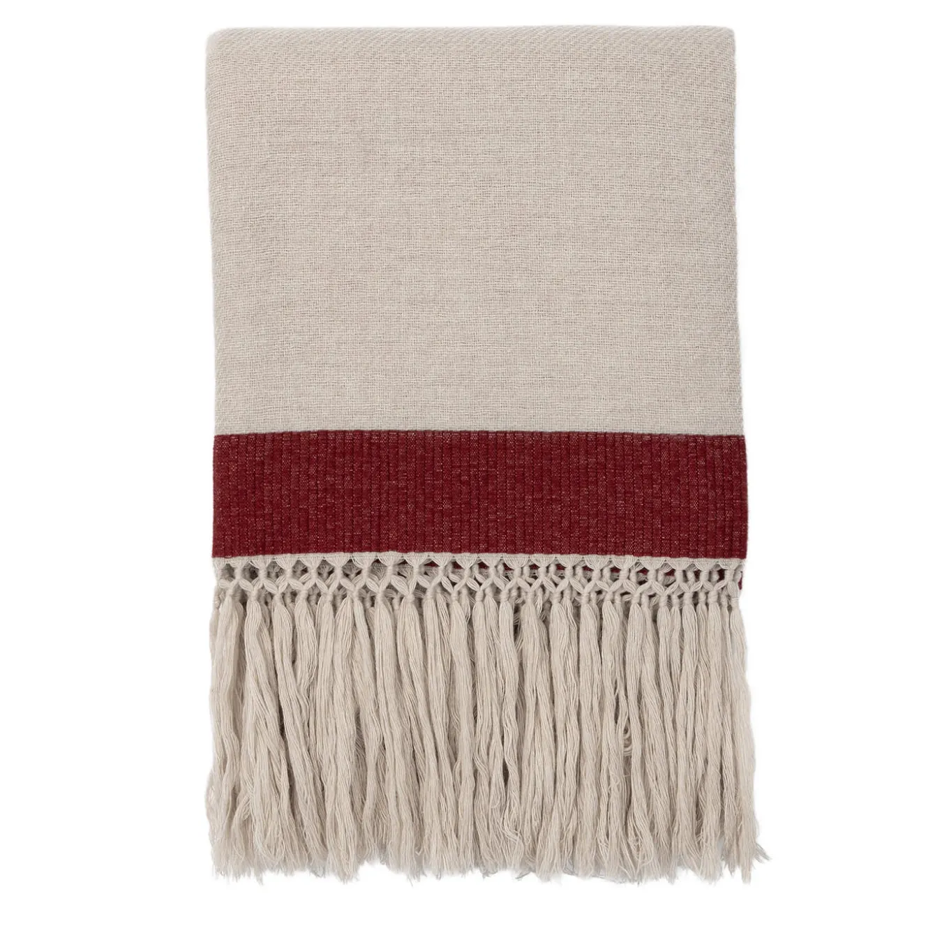 Coperta con frange a banda rossa