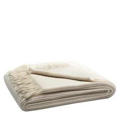 Coperta crema con frange in grani di riso-Jaquard 100% cashmere