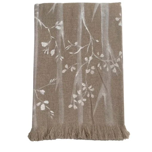 Coperta dipinta a mano marrone con frange Bosco