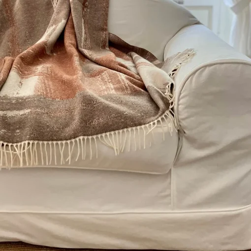 Coperta Graffiti con frange marrone e beige