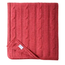 Coperta grande in cashmere lavorata a maglia a cavo color corallo