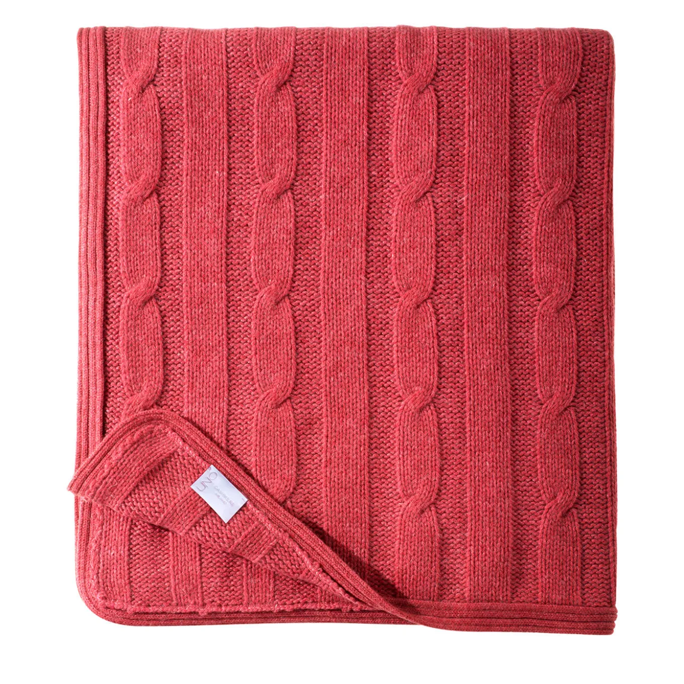Coperta grande in cashmere lavorata a maglia a cavo color corallo