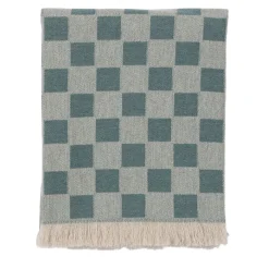 Coperta verde con frange a scacchiera
