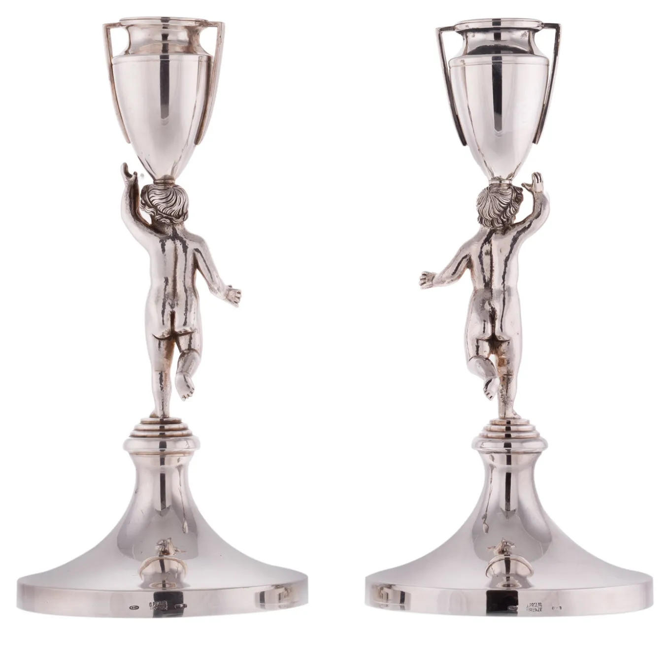Coppia di candelieri Pitti in argento sterling