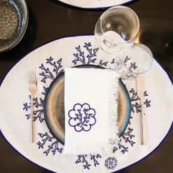Corallo Blu Set di 2 tovagliette ricamate ovali