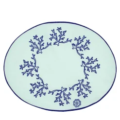Corallo Blu Set di 2 tovagliette ovali ricamate in verde pastello