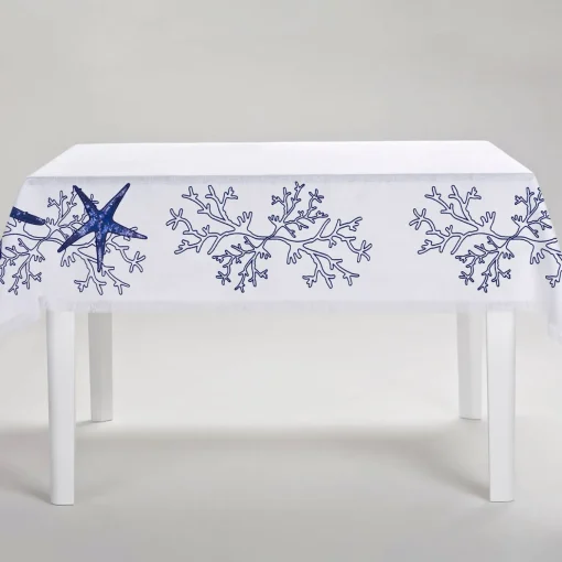 Corallo Blu Tovaglia rettangolare bianca