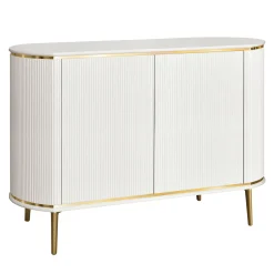 Credenza Bianca a 2 Ante con Texture in Canneté e Accenti Dorati