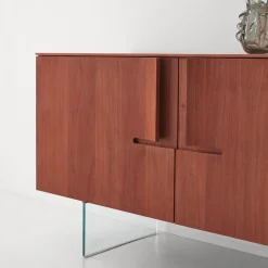 Credenza Book in noce rosso con ripiani in vetro