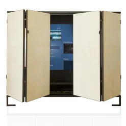 Credenza Ms. Chang in Rovere Scuro e Pelle-Pergamena