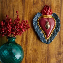 CUORE DECO IN CERAMICA ROSSA E BLU