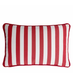 Cuscino da esterno Happy a righe bianche e rosse