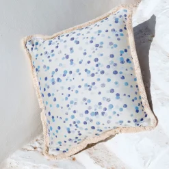 Cuscino grande con frange celesti e blu