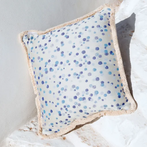 Cuscino grande con frange celesti e blu