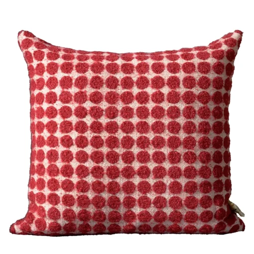 Cuscino in lana bouclé bianco e rosso a pois quadrati Polystic