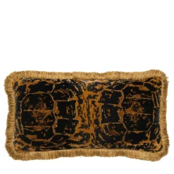 Cuscino in velluto tartaruga fatto a mano con rifiniture in marabù