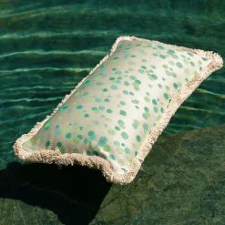 Cuscino piccolo con frange verdi e acquatiche