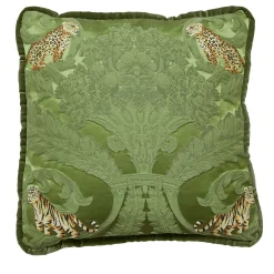 Cuscino reversibile in seta Jungle e velluto verde muschio